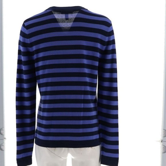 NWT ISAAC MIZRAHI SINGLE BUTTON STRIPED CARDIGAN SWEATER DARK NAVY LARGE - Picture 7 of 13